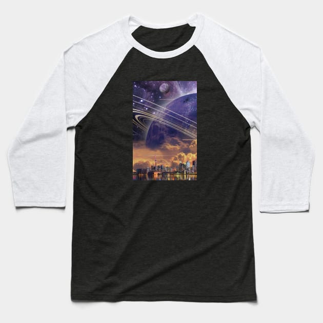 Surreal Toronto Space Skyline Baseball T-Shirt by DavidLoblaw